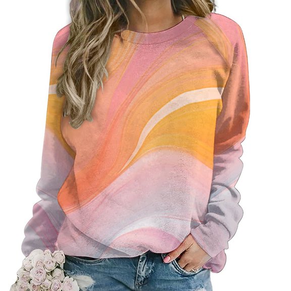 Colorful Marble Pattern Women's Floral Printed Sweatshirt Long Sleeve Crewneck Casual Loose Vintage Graphic Pullover Tops