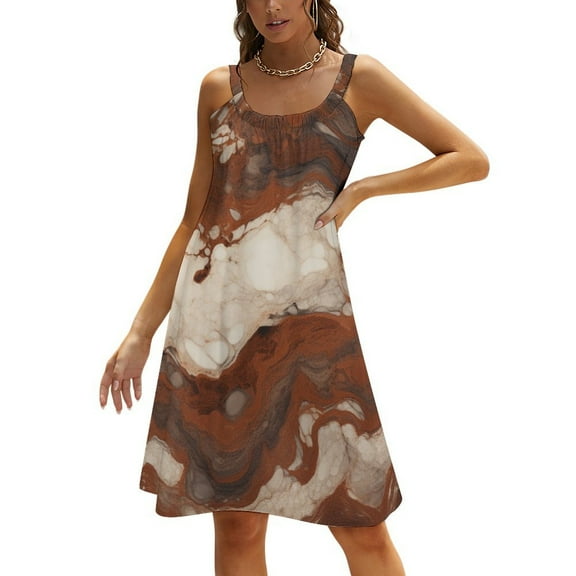 Colorful Marble Pattern Women's Summer Dresses 2025 Beach Casual Sleeveless Floral Print Tank Loose Sundress