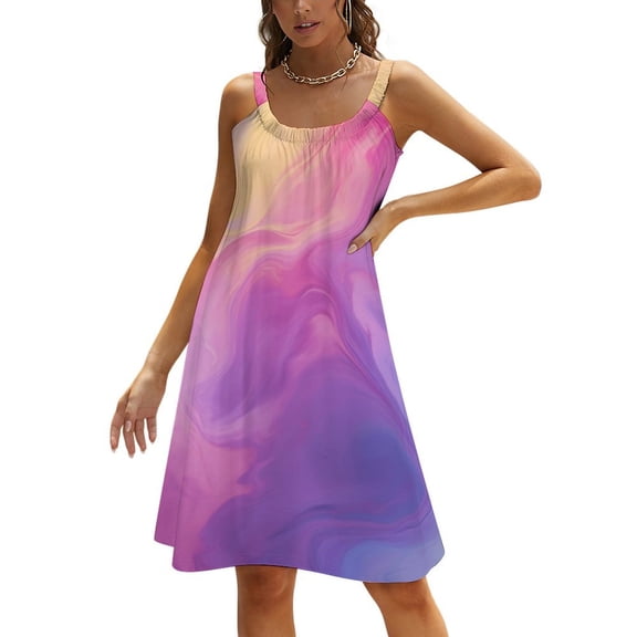 Colorful Marble Pattern Women's Summer Dresses 2025 Beach Casual Sleeveless Floral Print Tank Loose Sundress