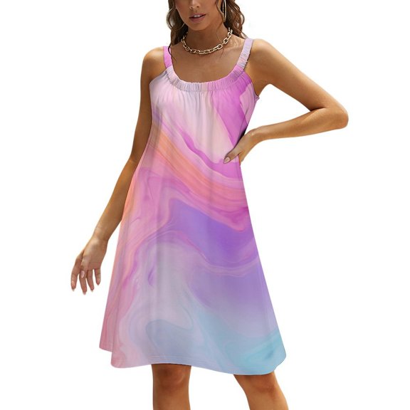 Colorful Marble Pattern Women's Summer Dresses 2025 Beach Casual Sleeveless Floral Print Tank Loose Sundress