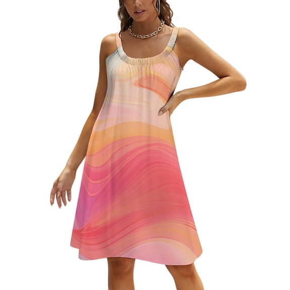 Colorful Marble Pattern Women's Summer Dresses 2025 Beach Casual Sleeveless Floral Print Tank Loose Sundress