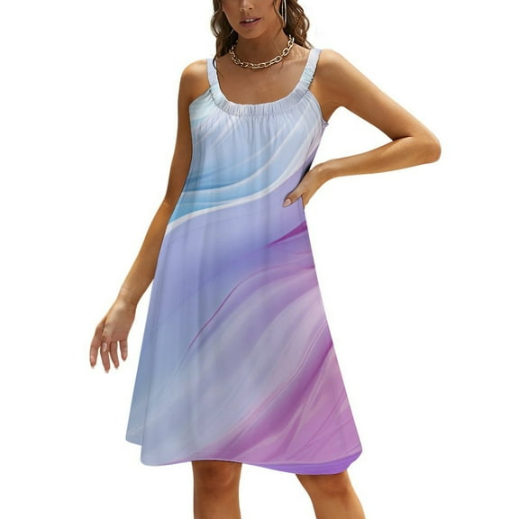 Colorful Marble Pattern Women's Summer Dresses 2025 Beach Casual Sleeveless Floral Print Tank Loose Sundress