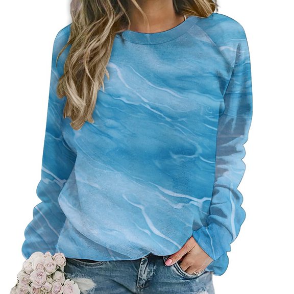 Colorful Marble Pattern Womens Casual Crewneck Sweatshirt Long Sleeve Tops Cute Pullover Loose Fit