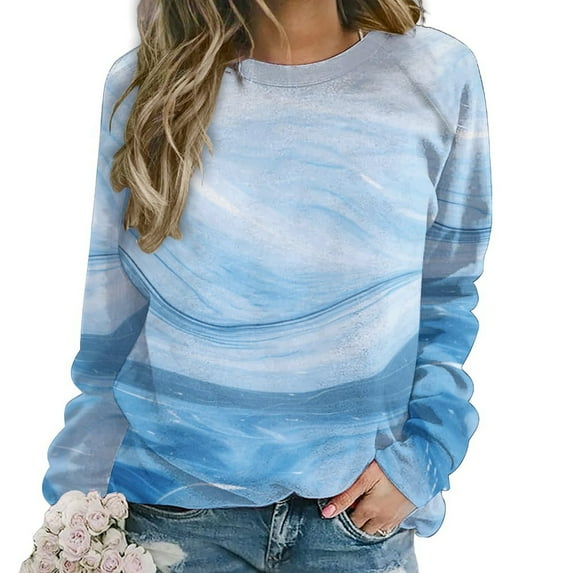 Colorful Marble Pattern Womens Casual Crewneck Sweatshirt Long Sleeve Tops Cute Pullover Loose Fit