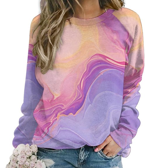 Colorful Marble Pattern Womens Casual Crewneck Sweatshirt Long Sleeve Tops Cute Pullover Loose Fit