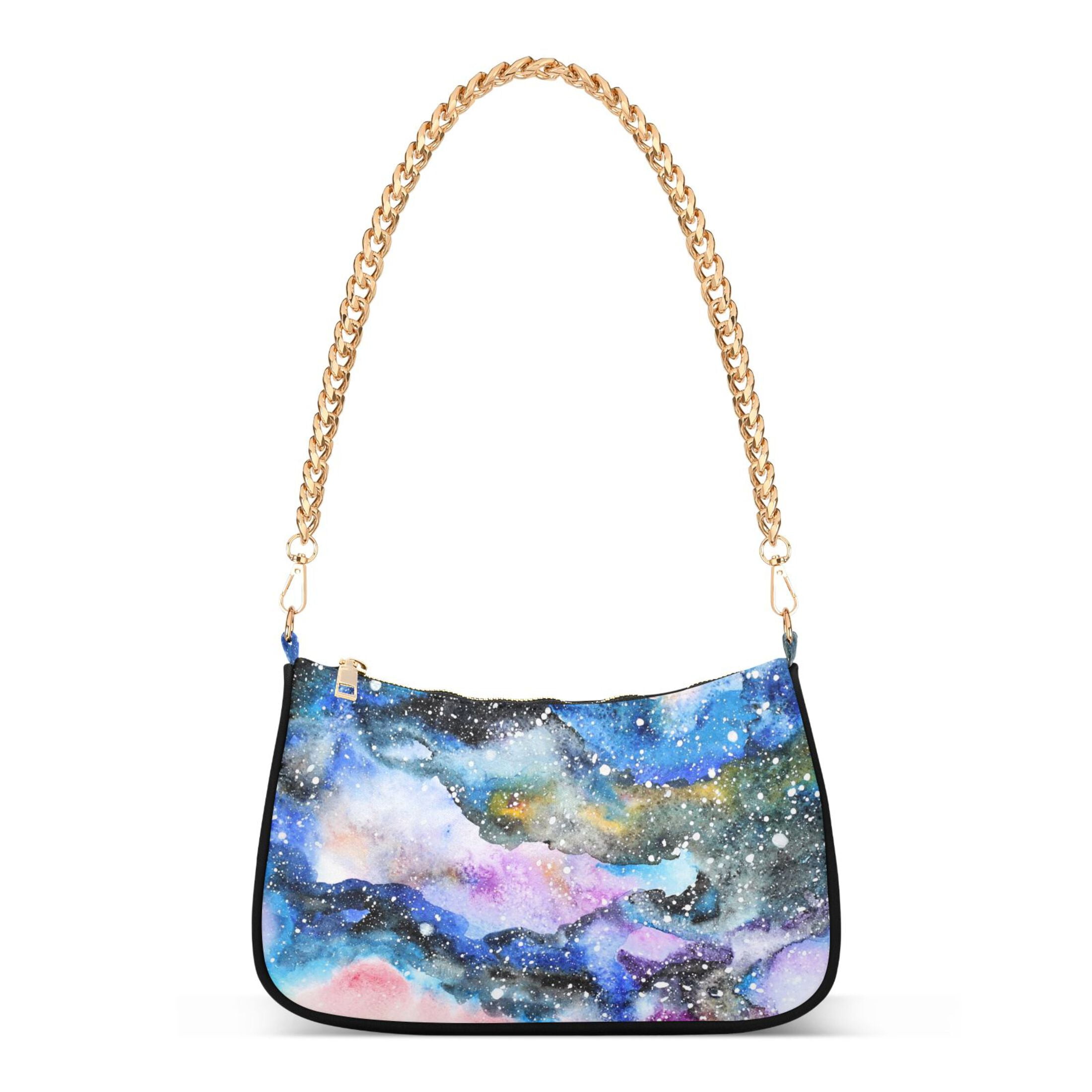 Colorful Marble Pattern Womens Chain Shoulder Bag Tote Handbag Clutch Hobo Purse with Zipper for Travel Casual