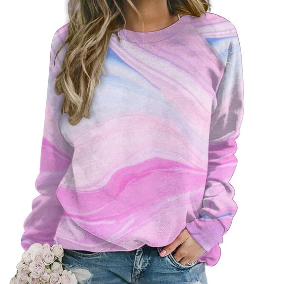 Colorful Marble Pattern Womens Oversized Sweatshirts Hoodies Crewneck Casual Tops Comfy FallWinter Clothes 2024