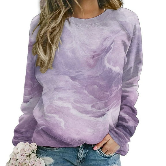 Colorful Marble Pattern Womens Oversized Sweatshirts Hoodies Crewneck Casual Tops Comfy FallWinter Clothes 2024