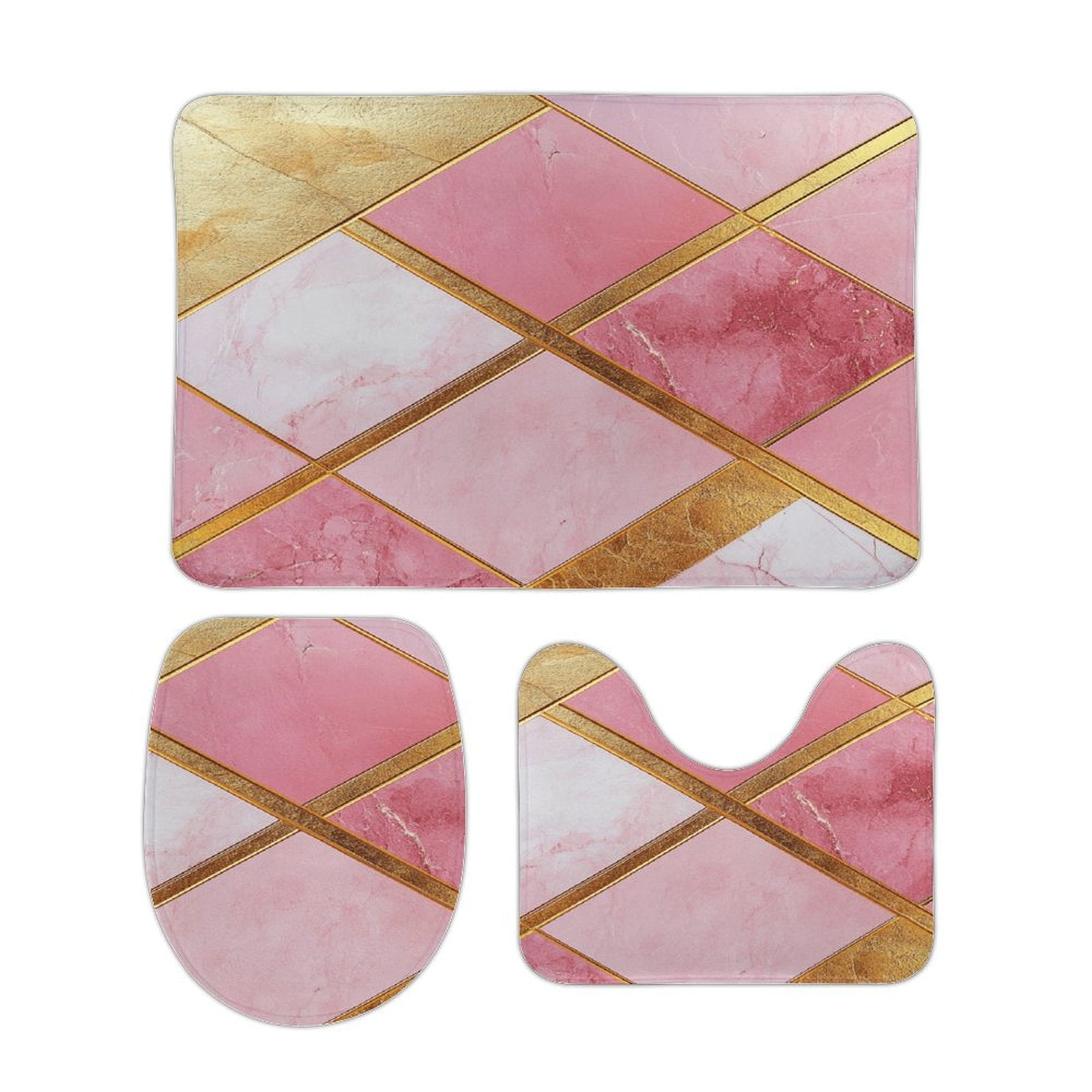 Colorful Marble Pink (4) Bathroom Mats Set of 3 Pieces Non Slip Contour ...