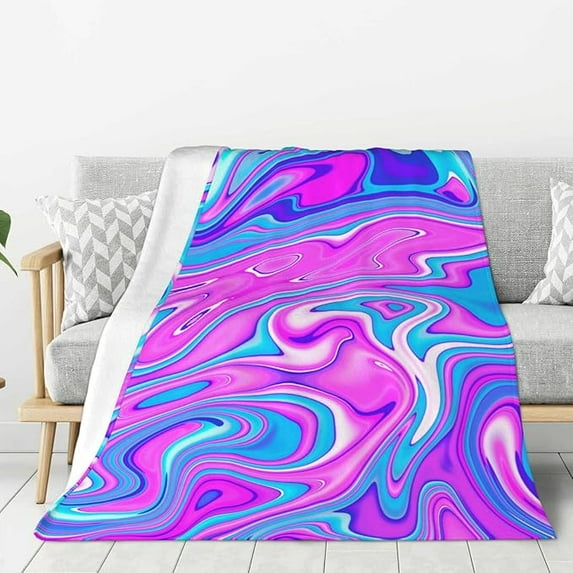 Colorful Marble Pink And Blue Flannel Blanket For Bed & Couch Large Super Soft Throw Blanket For Travel Home Lightweight Warm Fleece Blanket 50" x 60"