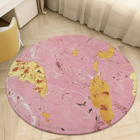 Colorful Marble Pink Round Area Rugs for Bedroom Living Room, 5FT Soft Indoor Circle Carpets, Carpet Home Decor Floor Mat