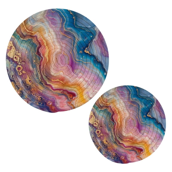Colorful Marble Pot Holders Trivets Set of 2 Cotton Hot Pads Mats for Hot Dishes Pots Pans Kitchen Cooking 7" 9.5"