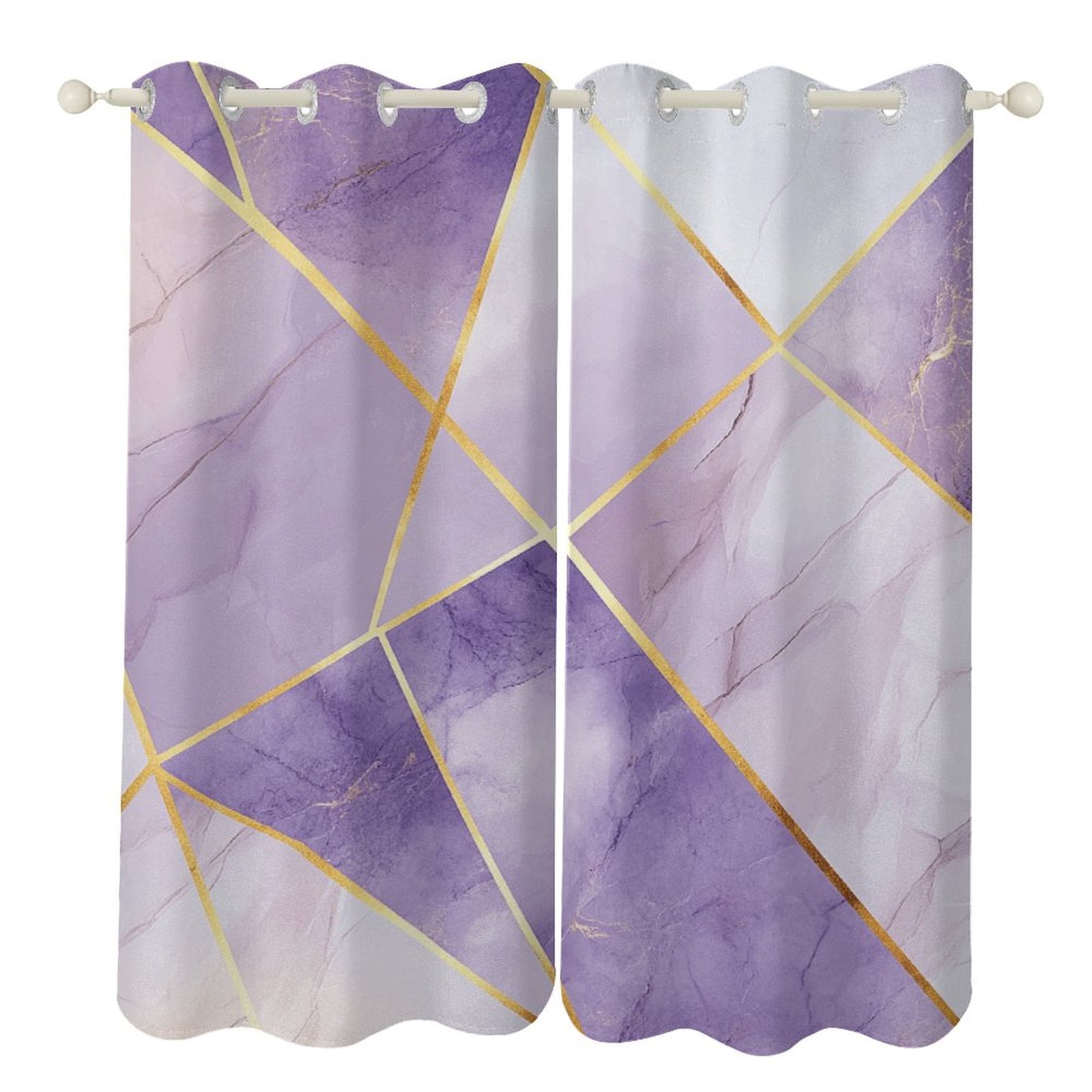 Colorful Marble Purple Gilded Gold (5) 2 Panels Curtains for Bedroom