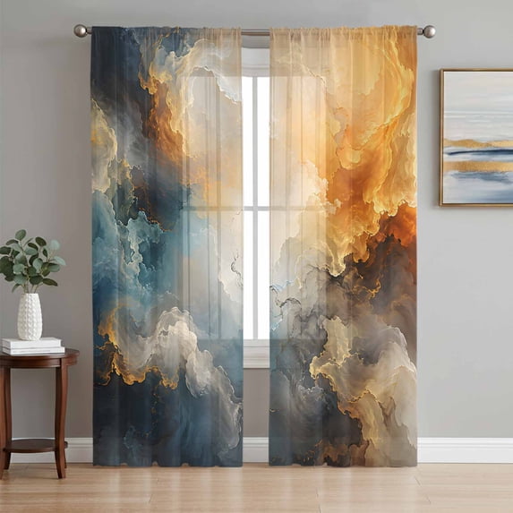Colorful Marble Sheer Curtains 63 Inch Length 2 Panels Set, Modern Farmhouse Abstract Fluid Art Voile Window Treatment Rod Pocket Curtains Sheers Drapes for Bedroom/Living Room/Kitchen 52x"63"x2
