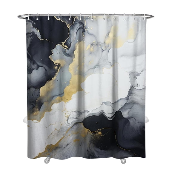 Colorful Marble Shower Curtain, Abstract Jade Texture Gold Stripes Ombre Shower Curtain, Modern Ink Art Decor Waterproof Fabric Shower Curtain for Bathroom Set with 12 Hooks, 72 X 84