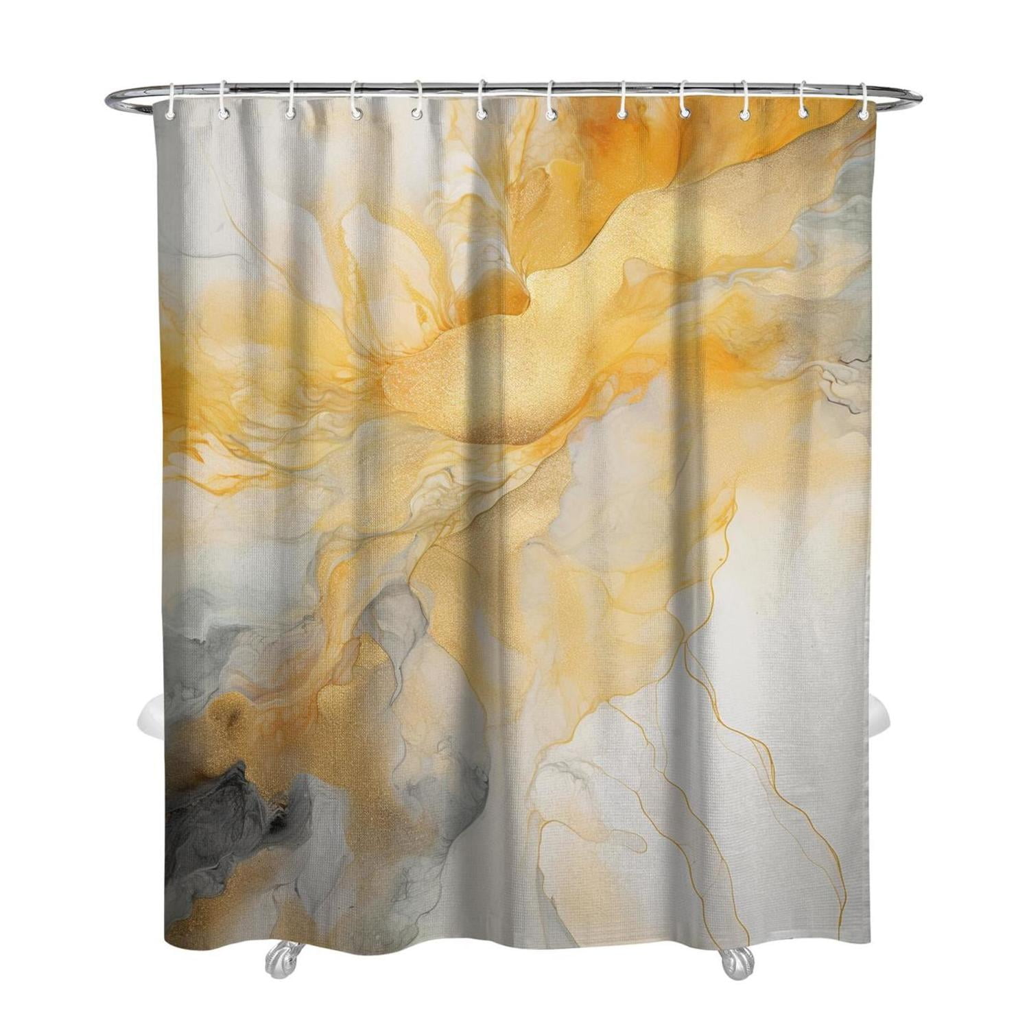 Colorful Marble Shower Curtain, Abstract Jade Texture Gold Stripes