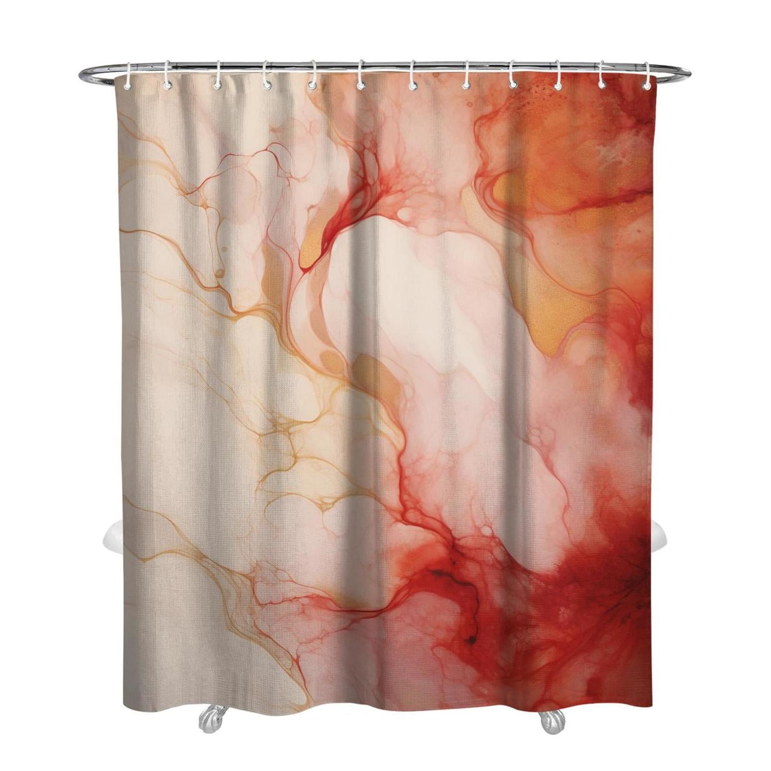 Colorful Marble Shower Curtain, Abstract Jade Texture Gold Stripes