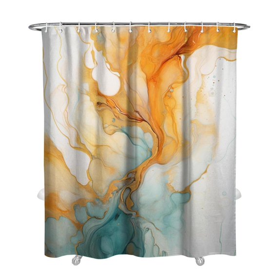 Colorful Marble Shower Curtain, Abstract Jade Texture Gold Stripes Ombre Shower Curtain, Modern Ink Art Decor Waterproof Fabric Shower Curtain for Bathroom Set with 12 Hooks, 72 X 84