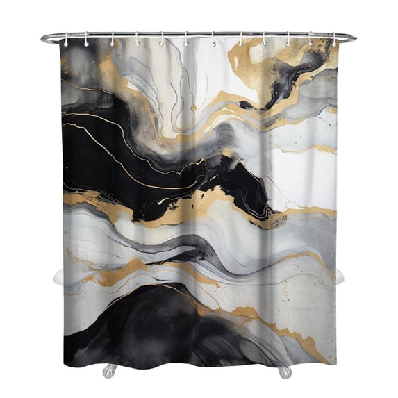 Colorful Marble Shower Curtain, Abstract Jade Texture Gold Stripes Ombre Shower Curtain, Modern Ink Art Decor Waterproof Fabric Shower Curtain for Bathroom Set with 12 Hooks, 72 X 84