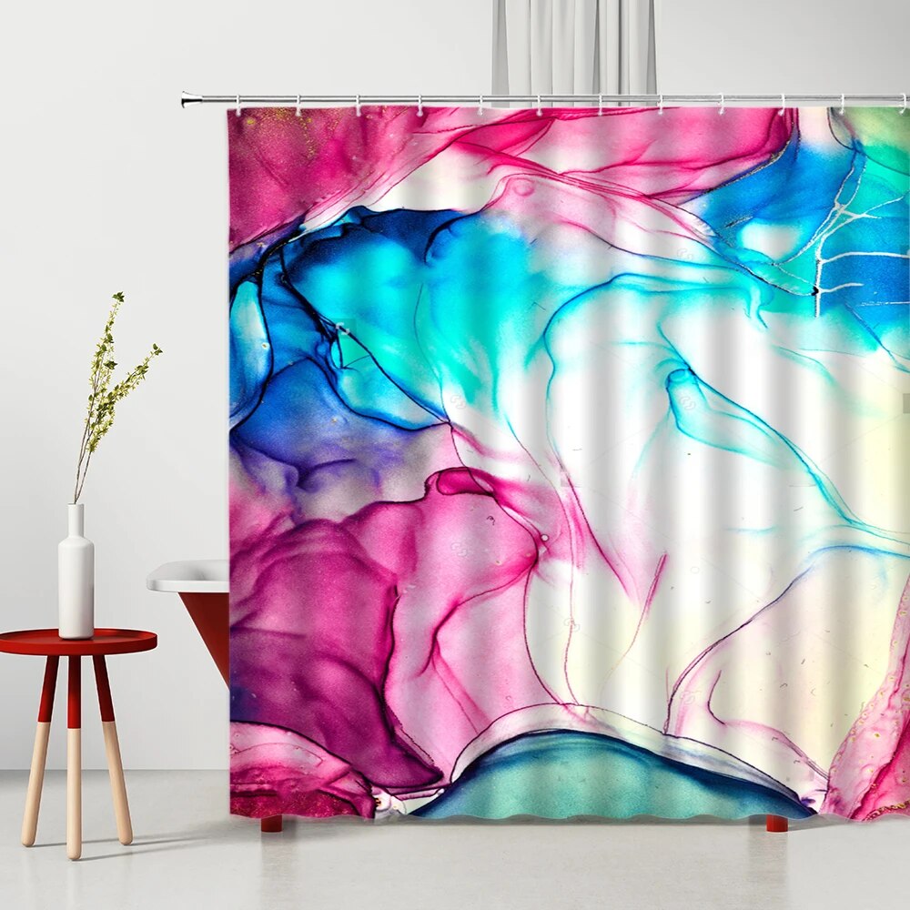 Colorful Marble Shower Curtain Geometry Stripe Modern Machine Washable