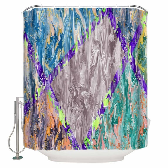 Colorful Marble Shower Curtain Set ，Waterproof Fabric Shower Curtains Abstract Geometric Contemporary Art Shower Curtains for Bathroom,Bathroom Decor 60"x72"