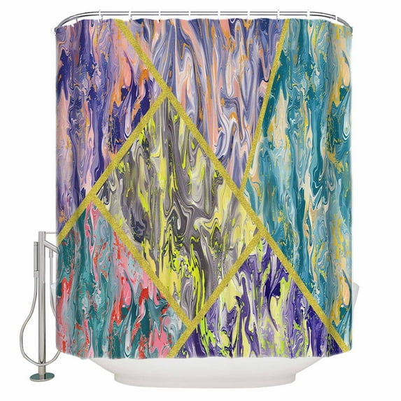 Colorful Marble Shower Curtain Set ,Waterproof Fabric Shower Curtains Abstract Geometric Contemporary Art Shower Curtains for Bathroom,Bathroom Decor 72"x84"