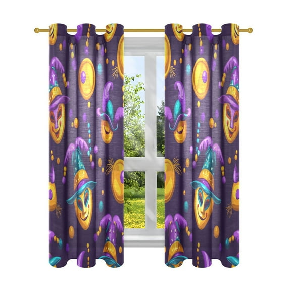 Colorful Mardi Gras Masks and Beads Semi Sheer Curtains for Living Room Bedroom Set of 2 Insulated Window Drapes