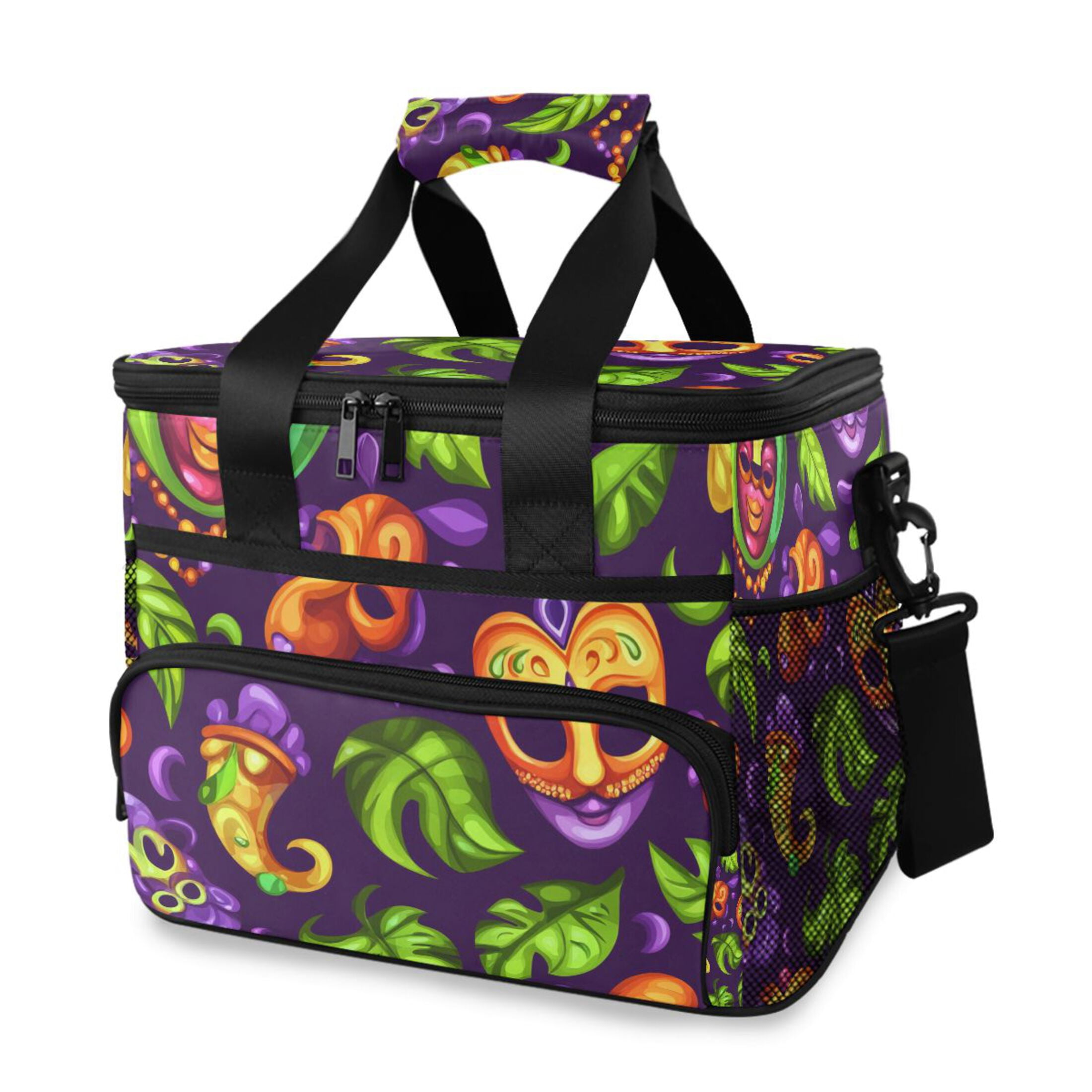 Colorful Mardi Gras Pattern Insulated Lunch Bag 15L Cooler Box for Women Men Work Camping Beach Travel