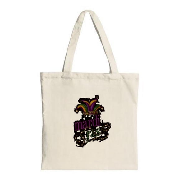 Colorful Mardi Gras Tote Bag with Crown Design Purple & Green Letters Perfect for Parties Travel & Shopping - Reusable Canvas Bag