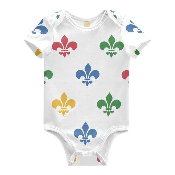 Colorful Mardi-gras Flowers Pattern Pure Cotton Bodysuit Short Sleeve Pajamas One-Piece Romper Unisex 9M