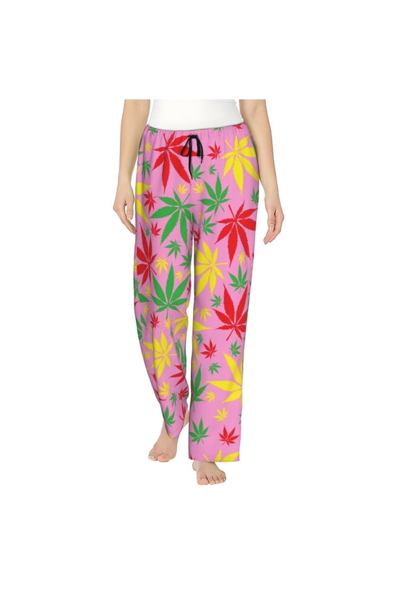 Colorful Marijuana Leafs Women'S Pajama Pants Drawstring Pj Bottoms Pants With Pockets 3x-Large