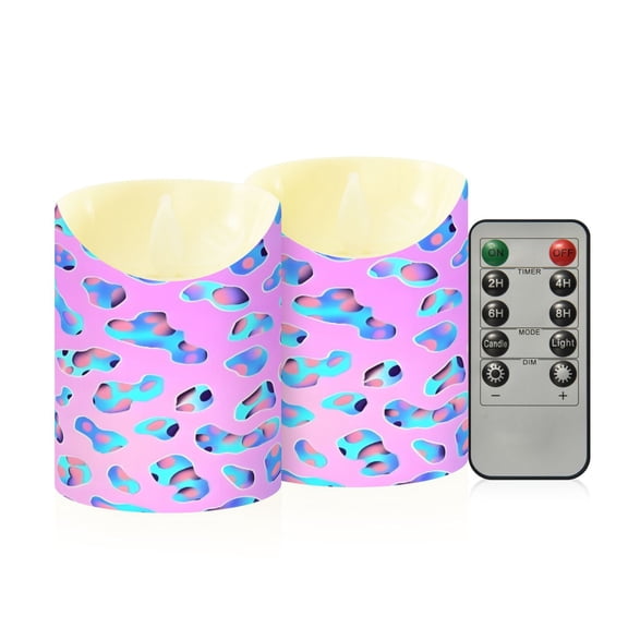 Colorful Markings Flameless Candles 2 PCS with Remote Realistic Moving Flame LED Tapered Pillar Set for Home Decor
