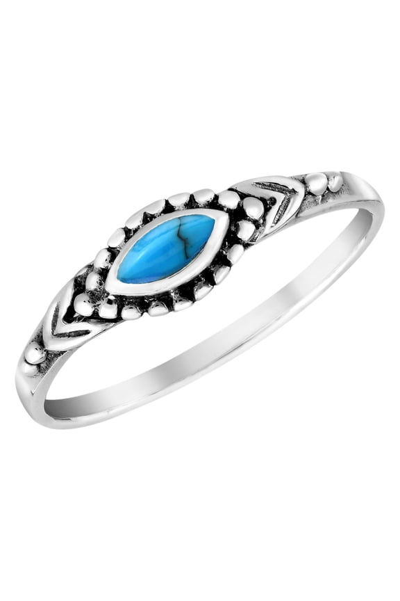 Colorful Marquise Shaped Blue Turquoise Inlay Sterling Silver Ring-9