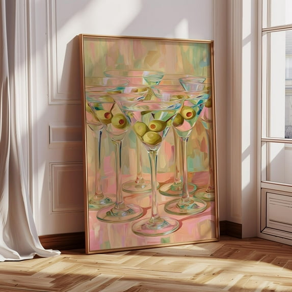 Colorful Martini Glass Poster, Mid,Century Modern Bar Decor Home Decor, 16x24 UNFRAMED
