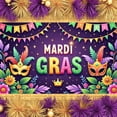 thumbnail image 1 of Colorful Mask Mardi Gras Banner Feather Decor Carnival Display Floral Design Star Pattern Festive Backdrop for Mardi Gras Party Carnival Celebration Masquerade Ball, 1 of 7