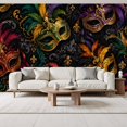 Colorful Pvc Paper Colorful Masks Elegant Wallpaper Feathers Baroque Mardi Gras Decor Peel ...