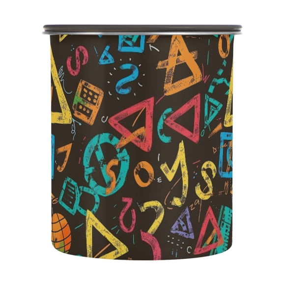 Colorful Math Symbols Airtight Coffee Bean Canister 30oz Food Storage Containers with Lids For Gournd, Tea, Sugar, Flour, Rice, Cereal, Candy Cookie Jar