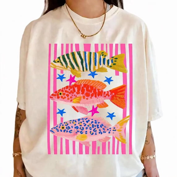 Colorful Maximalist Tropical Fish Trio T-Shirt