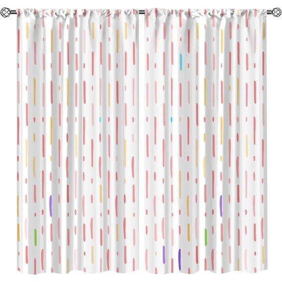 Colorful Medieval Geometry Blackout Curtains 2 Panel Set, Bohemian Rainbow Lines Noise Reducing Drapes & Curtains, Washable Protecting Privacy Window Shades for Bedroom Office Cafe-W42xL63in