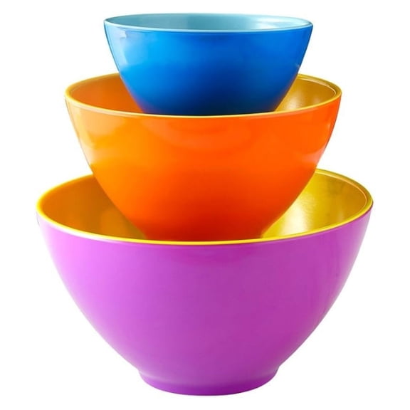 Colorful Melamine Mixing Bowls, Set of 3 - Two-Tone Nesting Design - , Orange and Blue