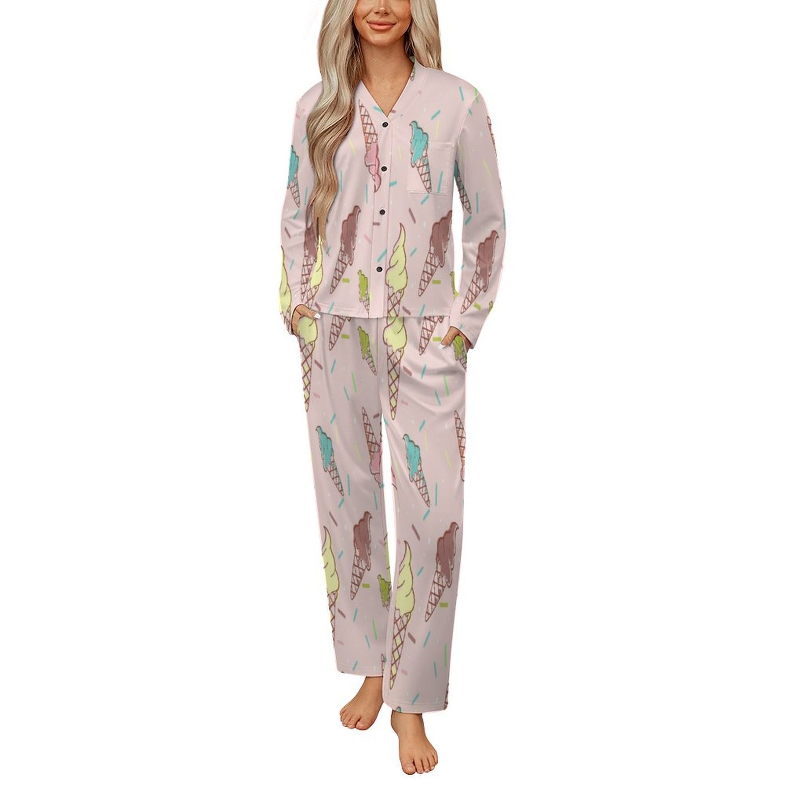 Pyjamas Colorful Colorful Melting Ice-cream Womens Pyjamas Set Button Up Pyjamas Womens ...