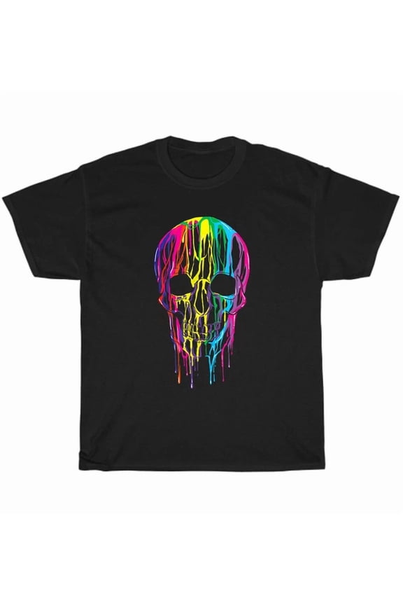 Colorful Melting Skull Rainbow Graphic Art T-Shirt Unisex Gift
