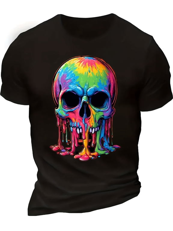 Colorful Melting Skull T-Shirt Trippy Psychedelic Gothic Graphic Tee for Men Women