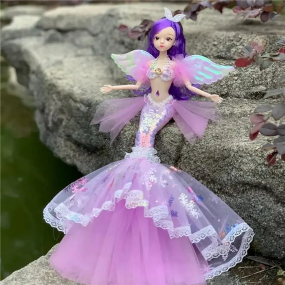 Colorful Mermaid Doll Rainbow Princess Toy Children's Pretend Play House Dress Up Toy Christmas Birthday Gift for Girls