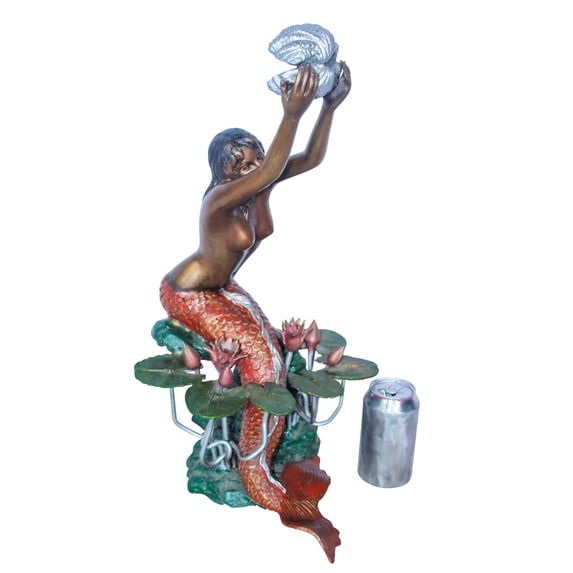 Nifao Colorful Mermaid Holding Shell 14" x 13" x 21"H – Outdoor Bronze Fountain, Garden Water Feature, 14"L x 13"W x 21"H
