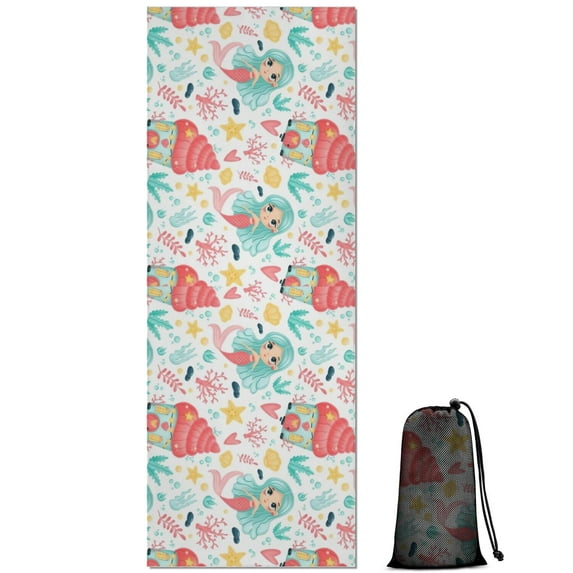 Colorful Mermaid Princess Pattern Hot Yoga Mat Towel Non Slip for Hot Yoga - Quick-Drying Yoga Mat Cover with 4 Corner Pockets with Travel Bag - Hot Yoga Towel Non Slip 70"x26"