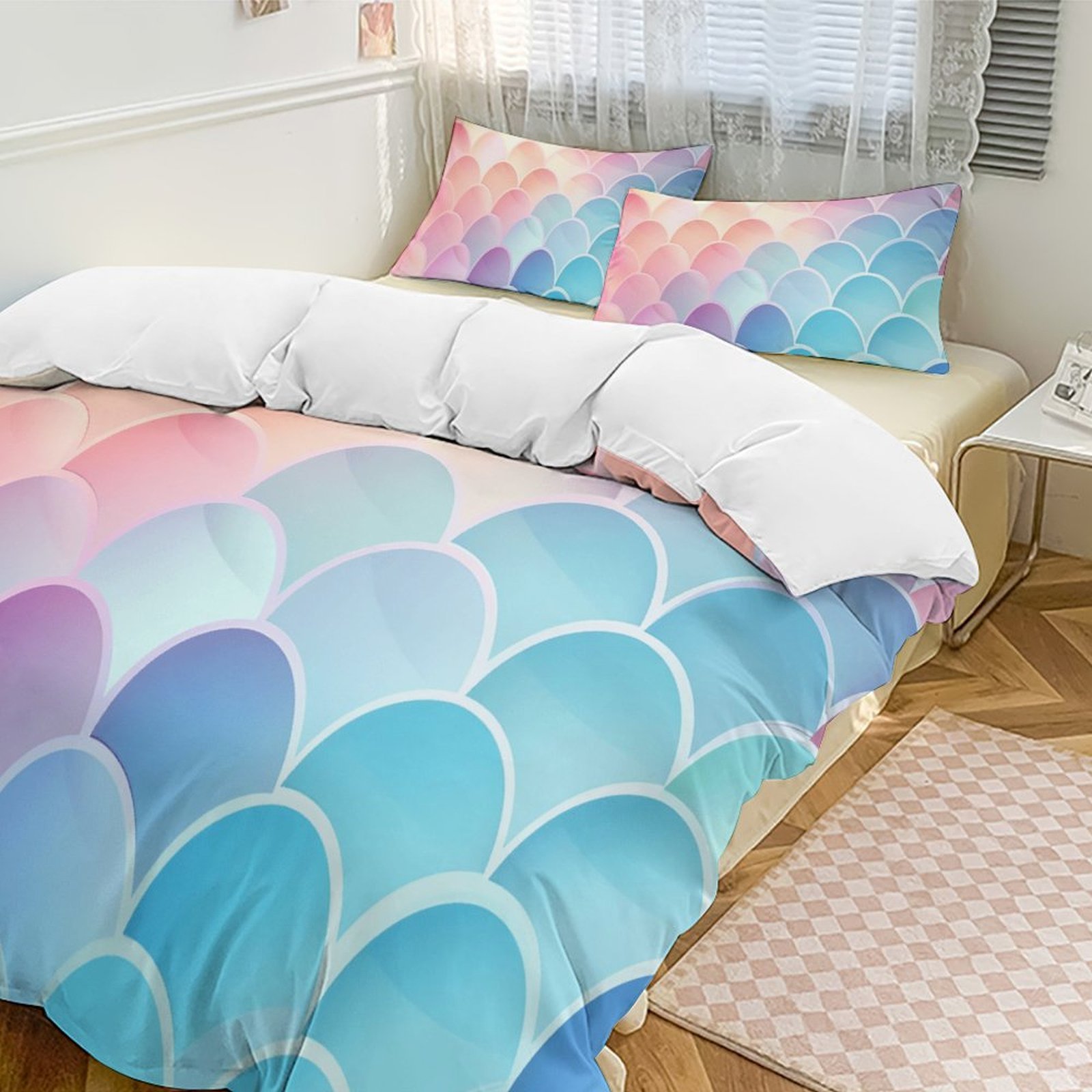 Colorful Mermaid Scales Set Duvet Cover Themed Multicolor Polyester Bedding Set Duvet Cover for Twin Size