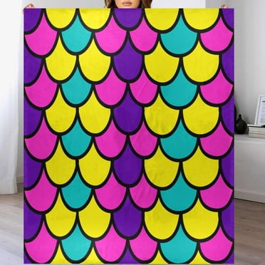 Colorful Mermaid Scales Throw Blanket for Couch 50x60 Inches Pink Purple Trendy Soft Cozy Custom Blanket Lightweight Flannel Fleece Blankets Warm Fuzzy Blankets & Throws for Bed Sofa Chair