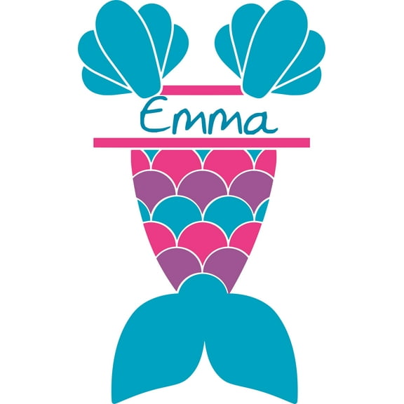 Colorful Mermaid Shells Mermaids Tail Customized Wall Decal - Custom Vinyl Wall Art - Personalized Name - Baby Girls Boys Kids Bedroom Wall Decal Room Decor Wall Stickers Decoration Size (20x12 inch)