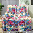 thumbnail image 1 of Colorful Mermaid Throw Blanket, Teal Blue Purple Pink Fish Scale Blanket, Baby Girl Blanket, Cozy Lightweight Soft Fuzzy Flannel Fleece Blanket for Couch, Sofa, Mermaid Room Decor, 50"x60", 1 of 1